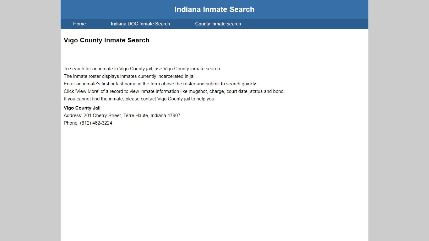 Vigo County Jail Inmate Search - Indiana Inmate Search