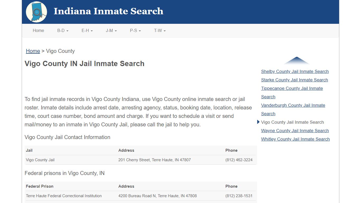 Vigo County IN Jail Inmate Search